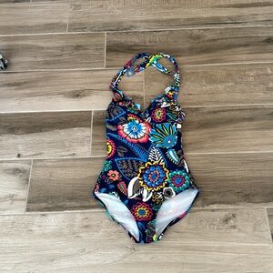 Boden 2 floral halter ruffle bust one piece swimsuit